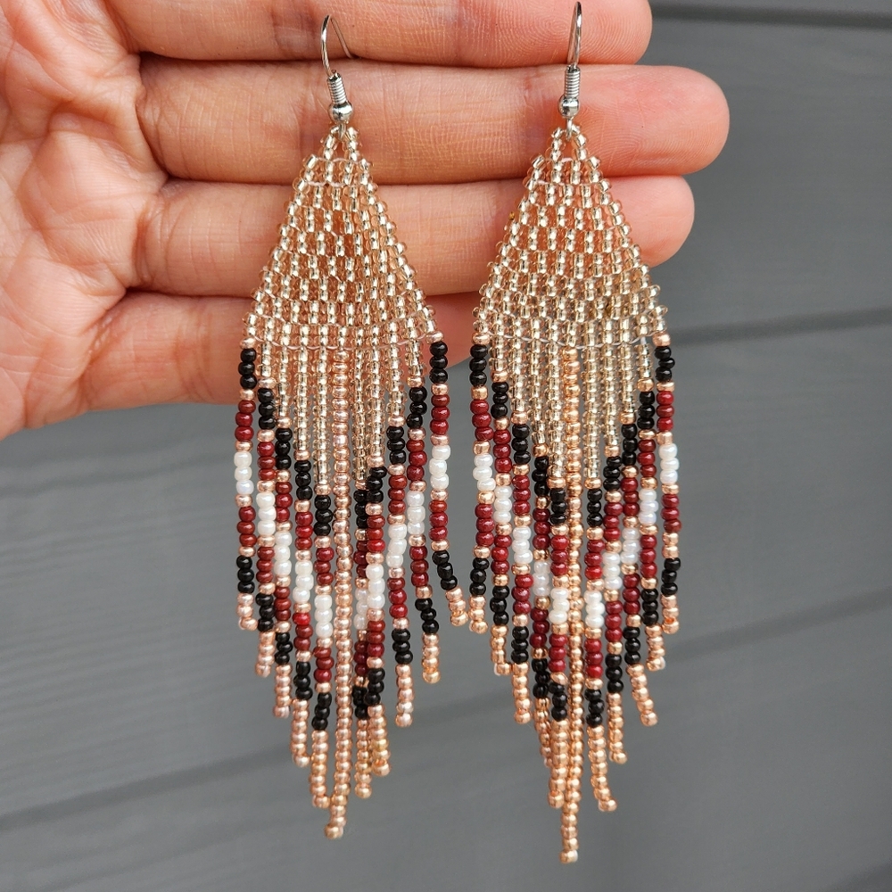 Boheme Beaded Earrings in Gold, Black, and Red